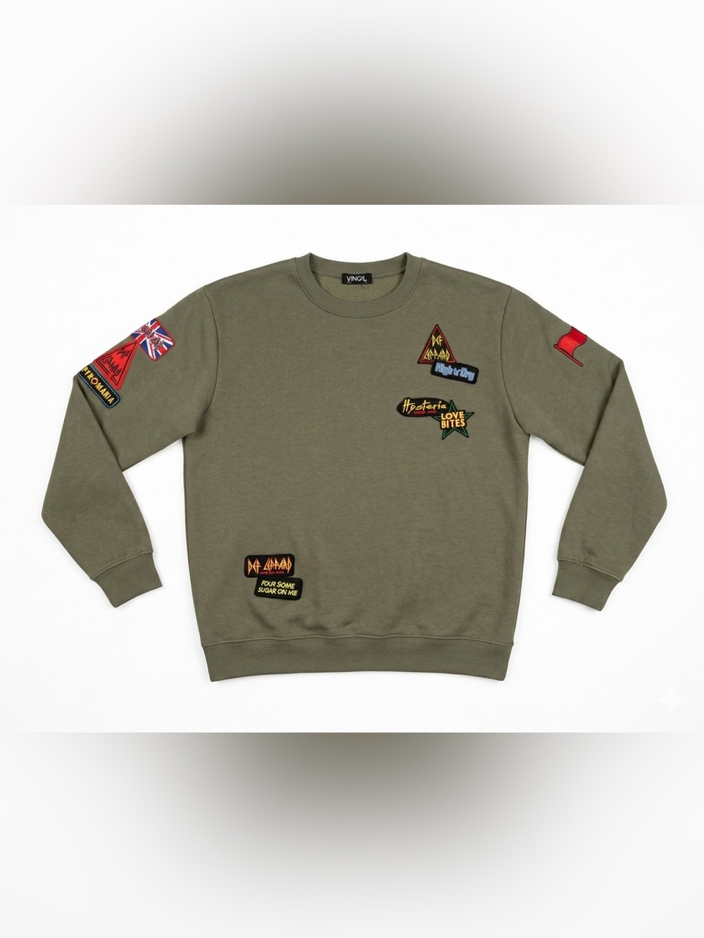 Vinyl Icons Def Leppard Patch Crewneck Sweatshirt Mens S Green